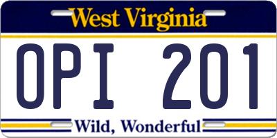 WV license plate OPI201