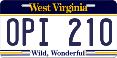WV license plate OPI210
