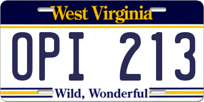 WV license plate OPI213