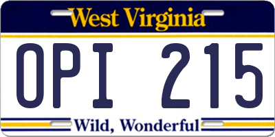 WV license plate OPI215