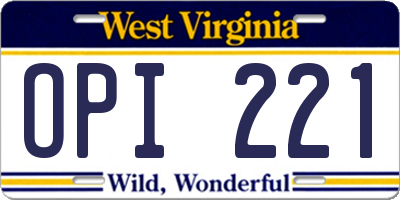 WV license plate OPI221