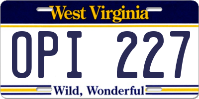 WV license plate OPI227