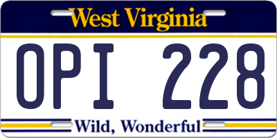 WV license plate OPI228