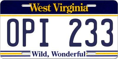 WV license plate OPI233