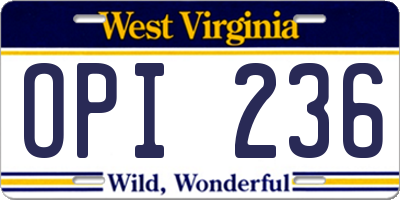 WV license plate OPI236