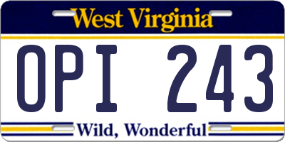 WV license plate OPI243