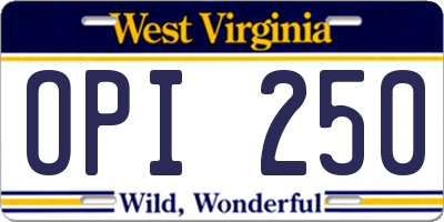 WV license plate OPI250