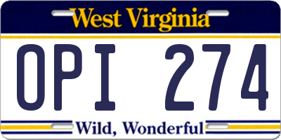 WV license plate OPI274