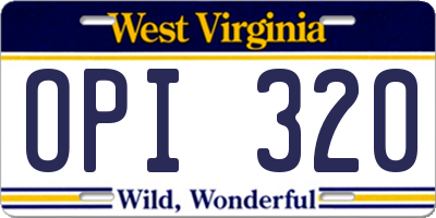 WV license plate OPI320
