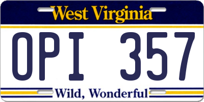 WV license plate OPI357
