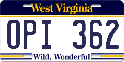WV license plate OPI362