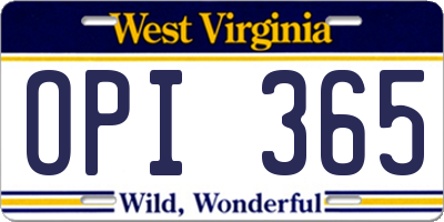 WV license plate OPI365