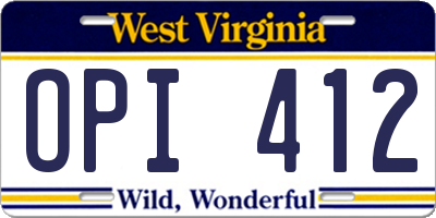WV license plate OPI412