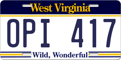 WV license plate OPI417