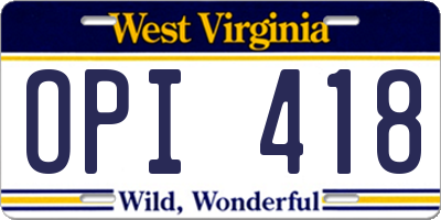 WV license plate OPI418
