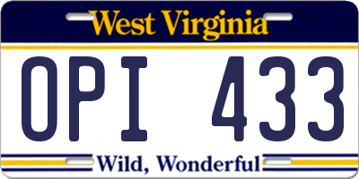 WV license plate OPI433