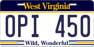 WV license plate OPI450
