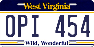 WV license plate OPI454