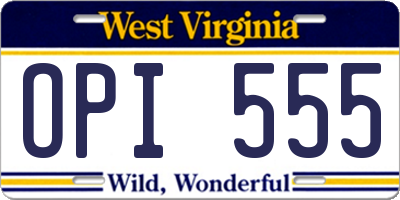WV license plate OPI555