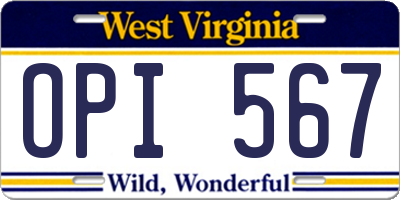 WV license plate OPI567