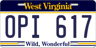 WV license plate OPI617