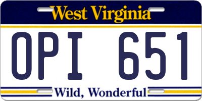 WV license plate OPI651