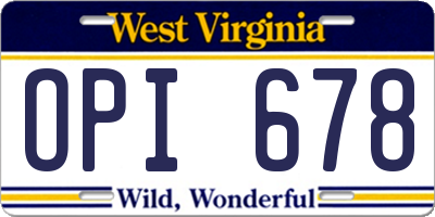 WV license plate OPI678