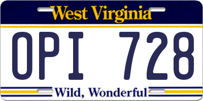 WV license plate OPI728