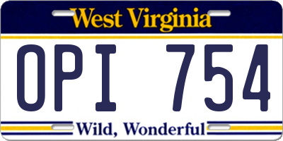 WV license plate OPI754