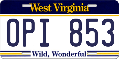 WV license plate OPI853