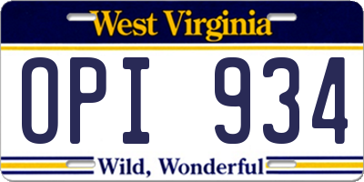 WV license plate OPI934
