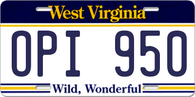 WV license plate OPI950