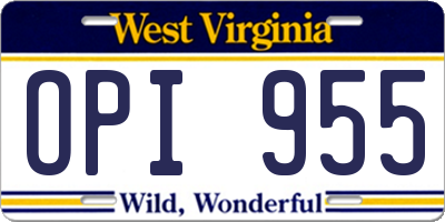 WV license plate OPI955