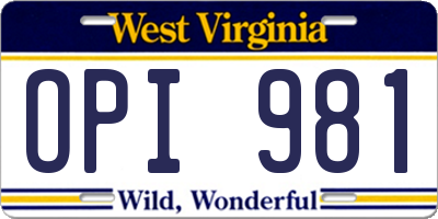 WV license plate OPI981