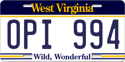 WV license plate OPI994