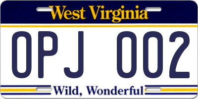 WV license plate OPJ002
