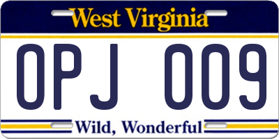 WV license plate OPJ009