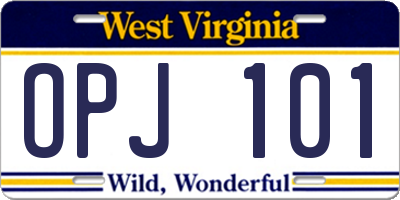 WV license plate OPJ101