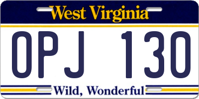 WV license plate OPJ130