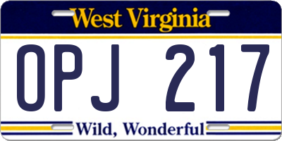 WV license plate OPJ217