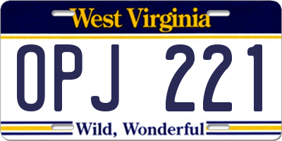 WV license plate OPJ221