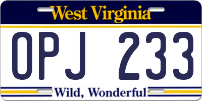 WV license plate OPJ233
