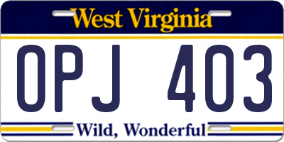 WV license plate OPJ403