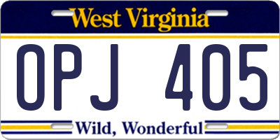 WV license plate OPJ405