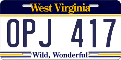 WV license plate OPJ417