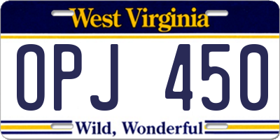 WV license plate OPJ450