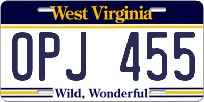 WV license plate OPJ455