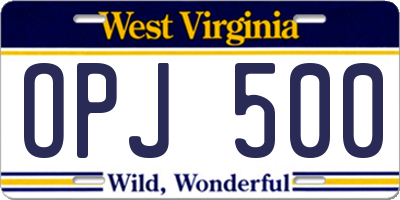 WV license plate OPJ500