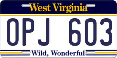 WV license plate OPJ603