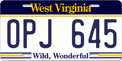 WV license plate OPJ645